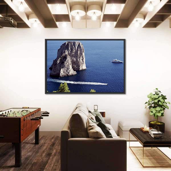 Yacht Sailing In Il Faraglioni Of Capri Island Canvas Wall Art-3 Horizontal-Gallery Wrap-25" x 16"-Tiaracle