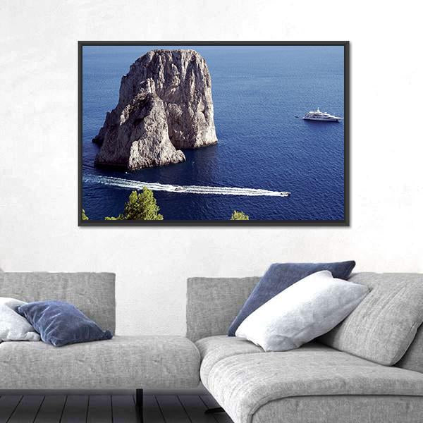 Yacht Sailing In Il Faraglioni Of Capri Island Canvas Wall Art-3 Horizontal-Gallery Wrap-25" x 16"-Tiaracle