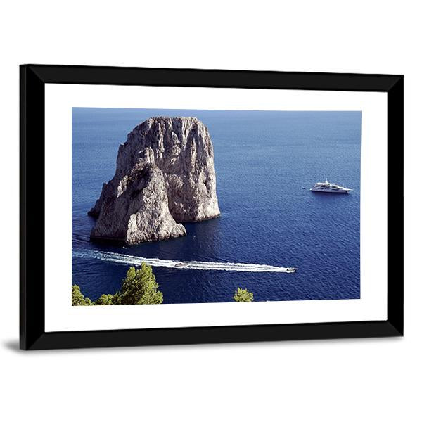 Yacht Sailing In Il Faraglioni Of Capri Island Canvas Wall Art-3 Horizontal-Gallery Wrap-25" x 16"-Tiaracle