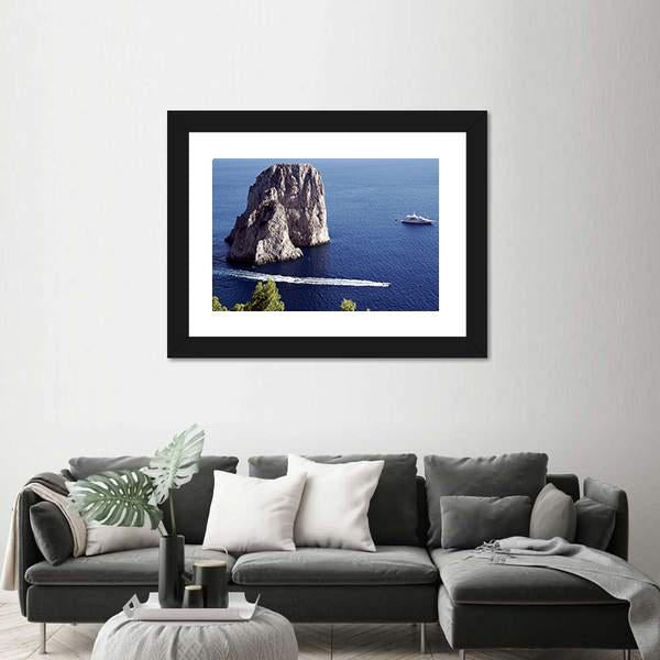 Yacht Sailing In Il Faraglioni Of Capri Island Canvas Wall Art-3 Horizontal-Gallery Wrap-25" x 16"-Tiaracle