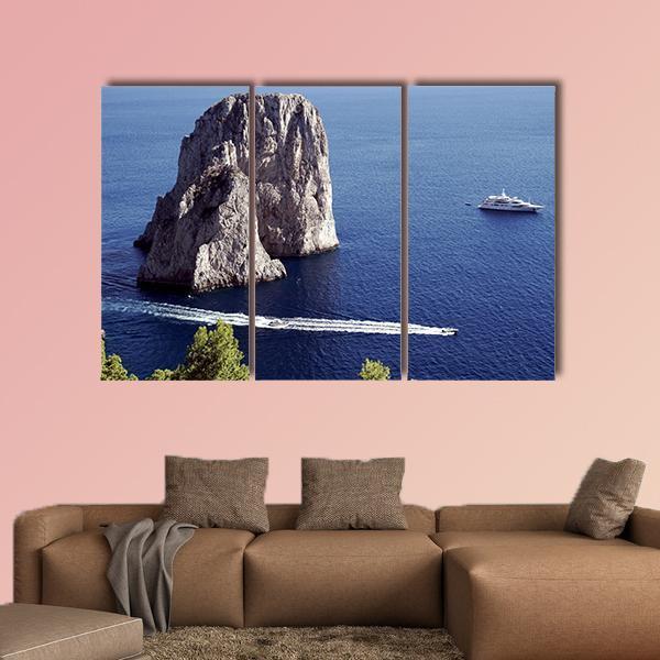 Yacht Sailing In Il Faraglioni Of Capri Island Canvas Wall Art-3 Horizontal-Gallery Wrap-37" x 24"-Tiaracle