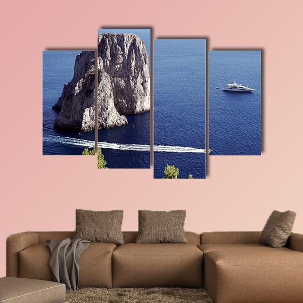 Yacht Sailing In Il Faraglioni Of Capri Island Canvas Wall Art-4 Pop-Gallery Wrap-50" x 32"-Tiaracle