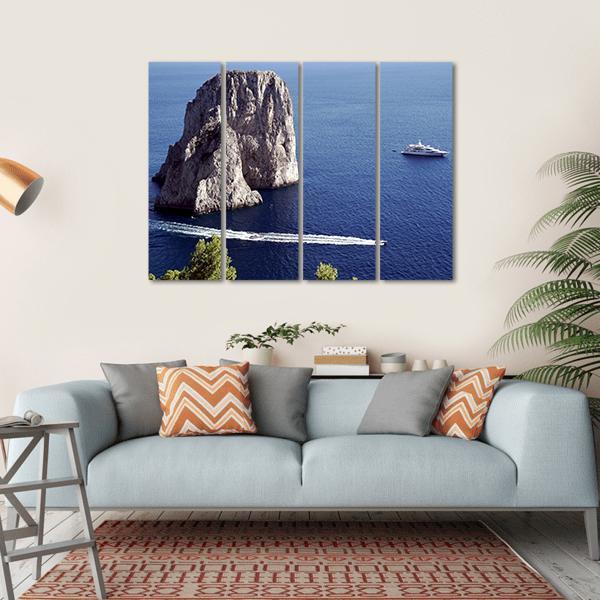 Yacht Sailing In Il Faraglioni Of Capri Island Canvas Wall Art-4 Horizontal-Gallery Wrap-34" x 24"-Tiaracle