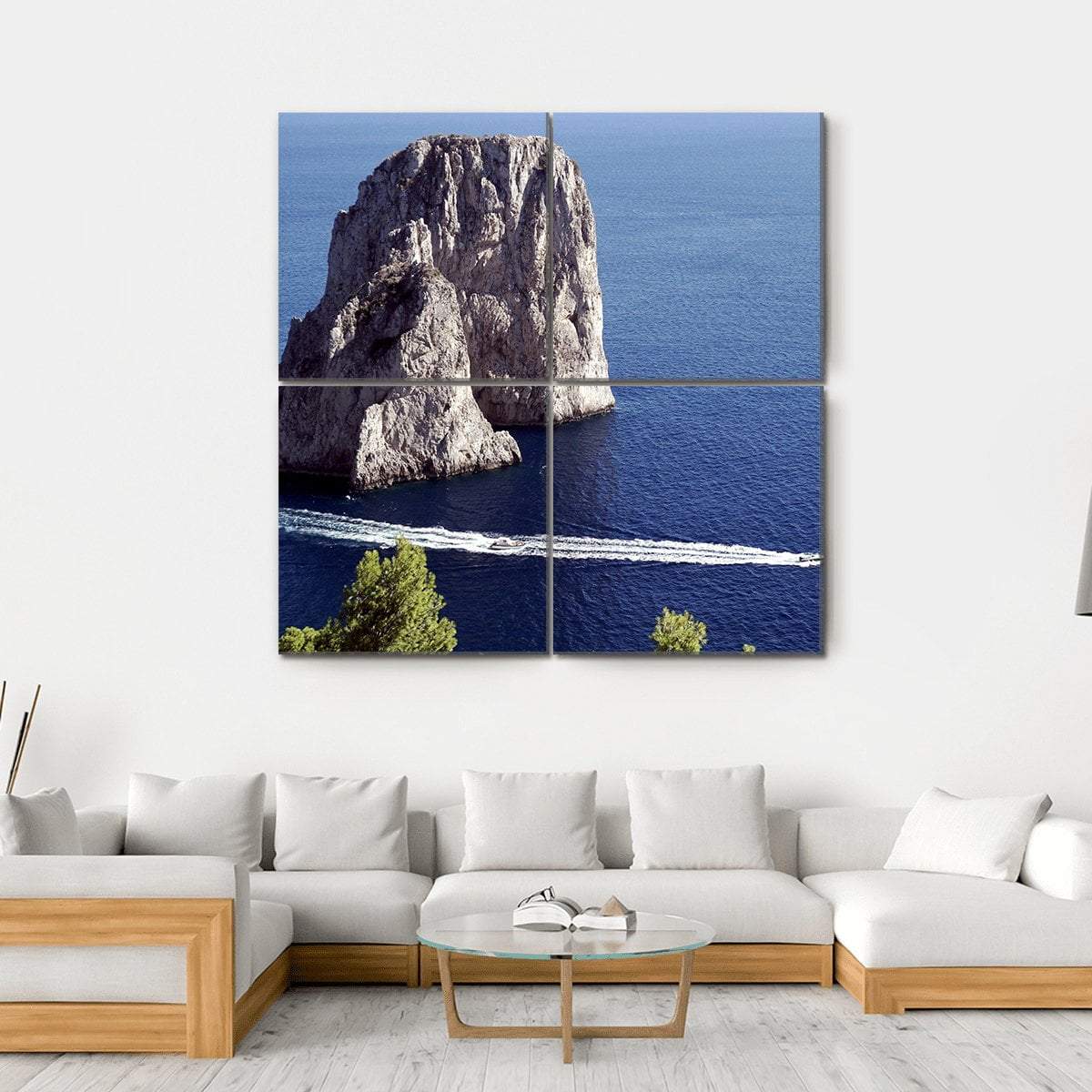 Yacht Sailing In Il Faraglioni Of Capri Island Canvas Wall Art-4 Square-Gallery Wrap-17" x 17"-Tiaracle