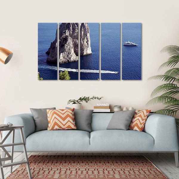 Yacht Sailing In Il Faraglioni Of Capri Island Canvas Wall Art-5 Horizontal-Gallery Wrap-22" x 12"-Tiaracle