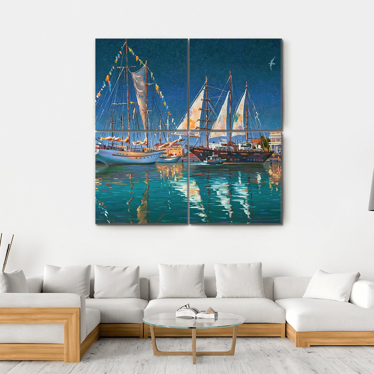 Yachts in Sochi Canvas Wall Art-4 Square-Gallery Wrap-17" x 17"-Tiaracle