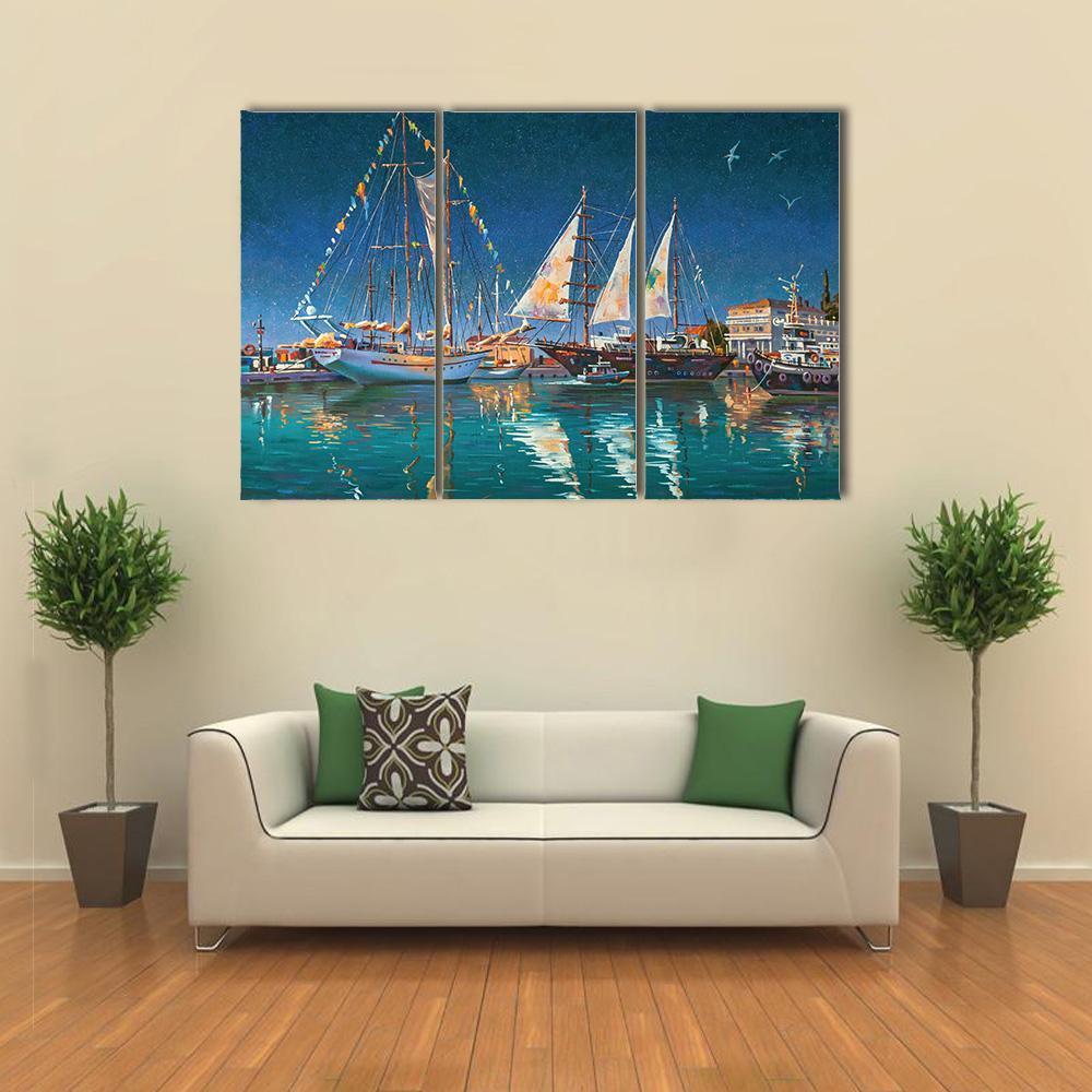 Yachts in Sochi Canvas Wall Art-3 Horizontal-Gallery Wrap-37" x 24"-Tiaracle