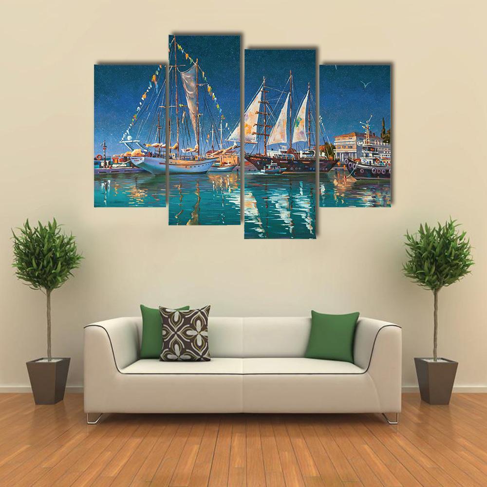 Yachts in Sochi Canvas Wall Art-4 Pop-Gallery Wrap-50" x 32"-Tiaracle