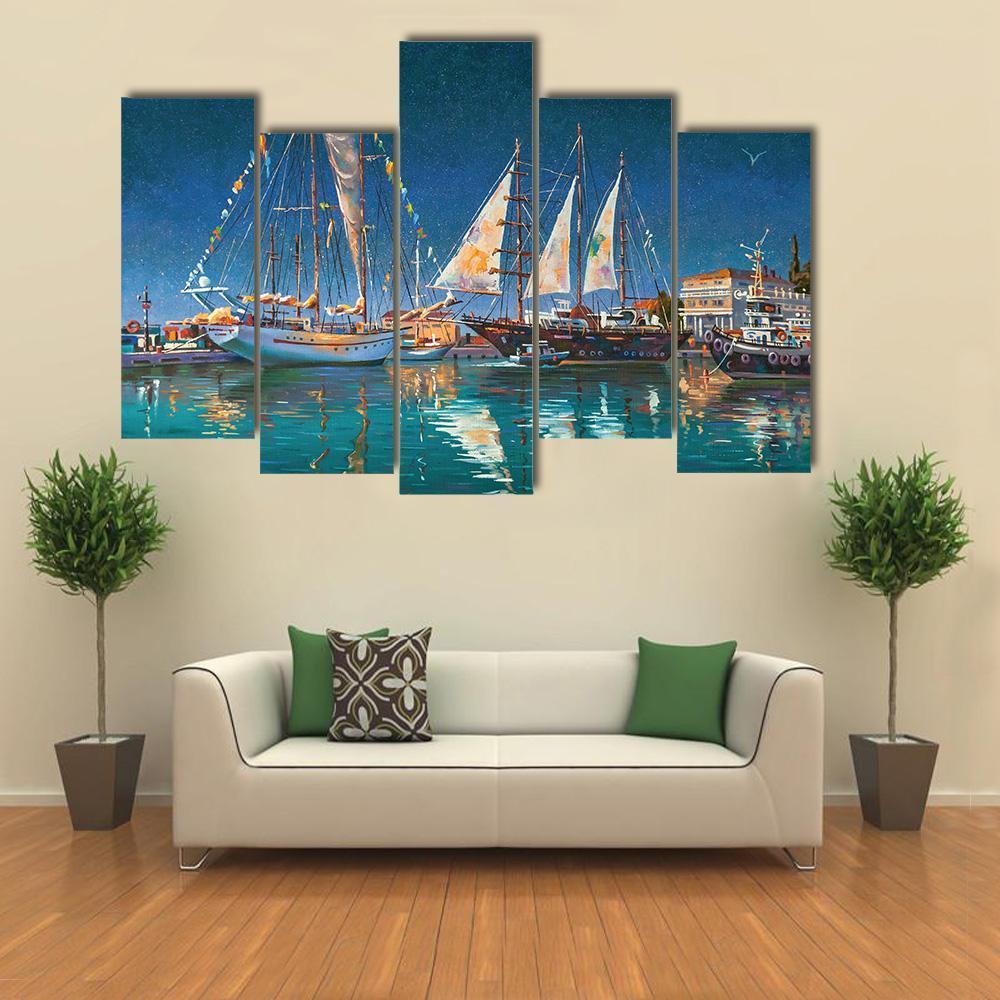 Yachts in Sochi Canvas Wall Art-5 Pop-Gallery Wrap-47" x 32"-Tiaracle