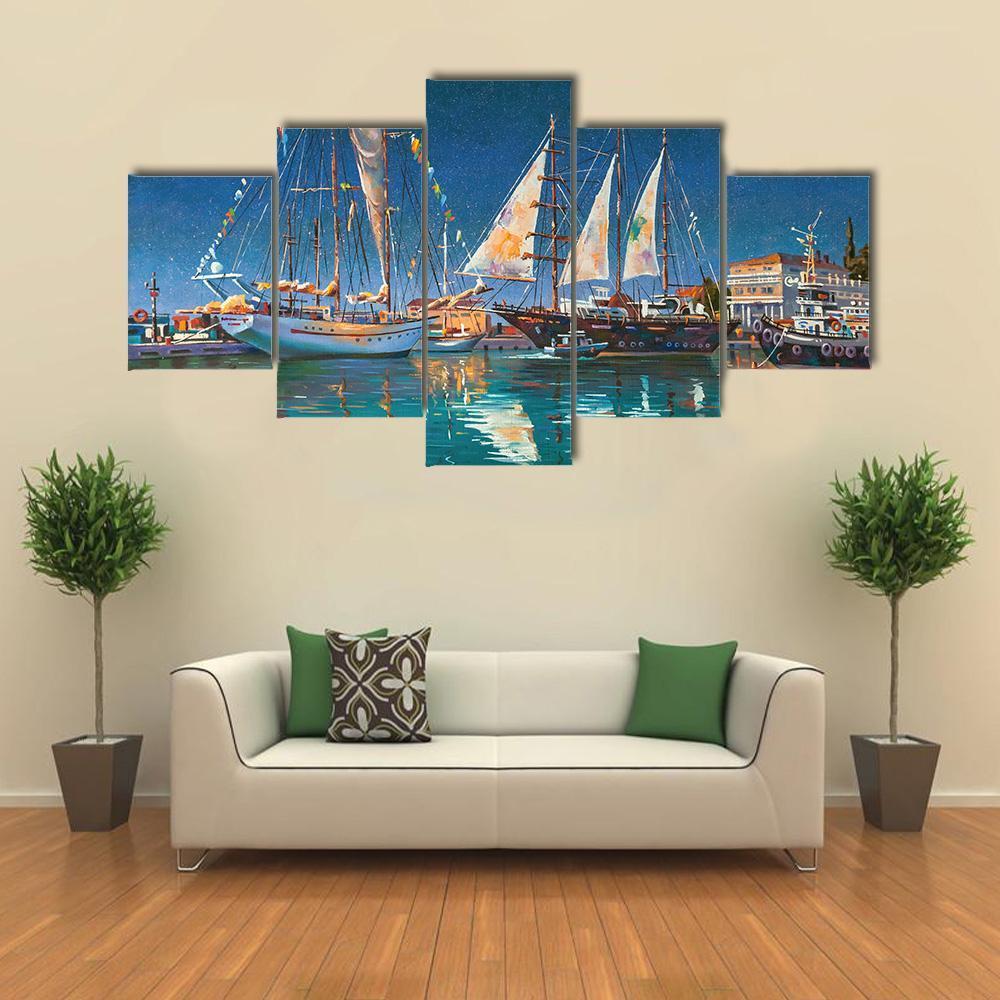 Yachts in Sochi Canvas Wall Art-5 Star-Gallery Wrap-62" x 32"-Tiaracle
