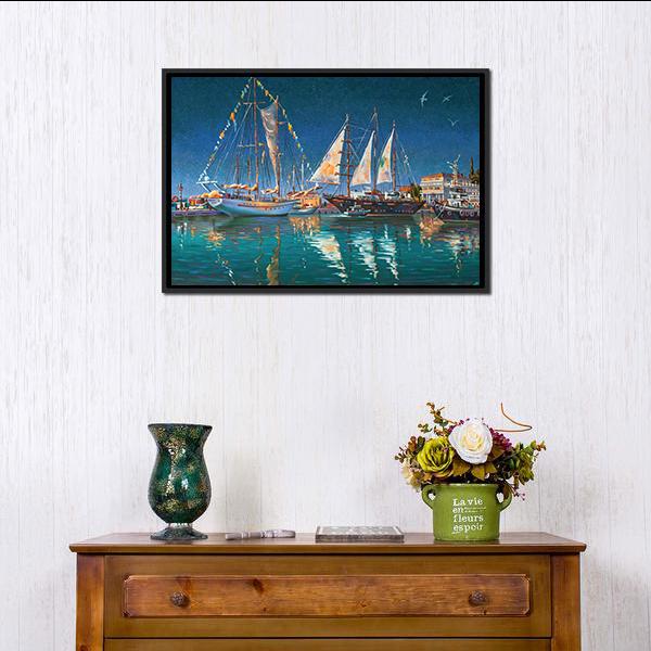 Yachts in Sochi Canvas Wall Art-1 Piece-Floating Frame-24" x 16"-Tiaracle