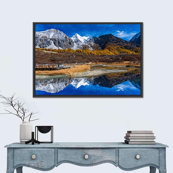 Yading National Reserve In Daocheng County Canvas Wall Art-1 Piece-Floating Frame-24" x 16"-Tiaracle
