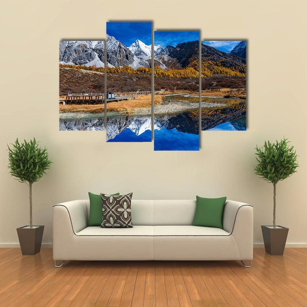 Yading National Reserve In Daocheng County Canvas Wall Art-4 Pop-Gallery Wrap-50" x 32"-Tiaracle