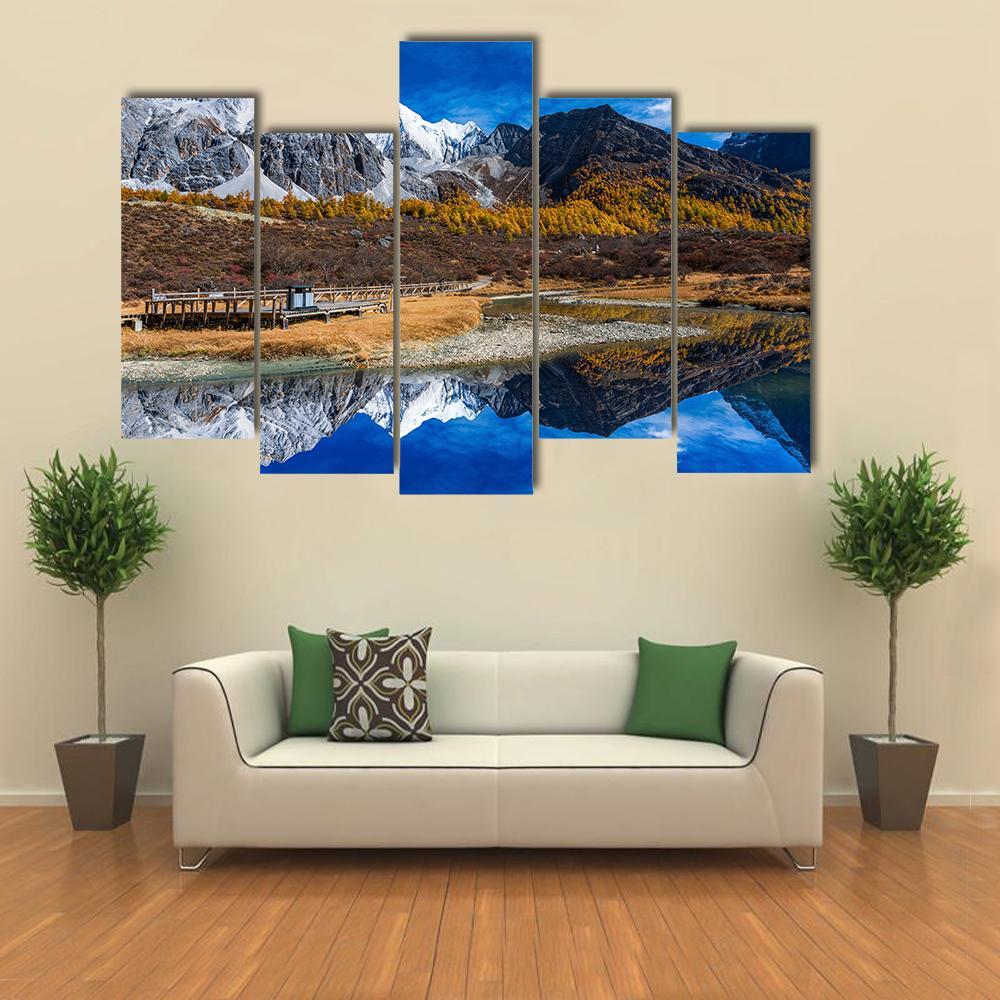 Yading National Reserve In Daocheng County Canvas Wall Art-5 Pop-Gallery Wrap-47" x 32"-Tiaracle