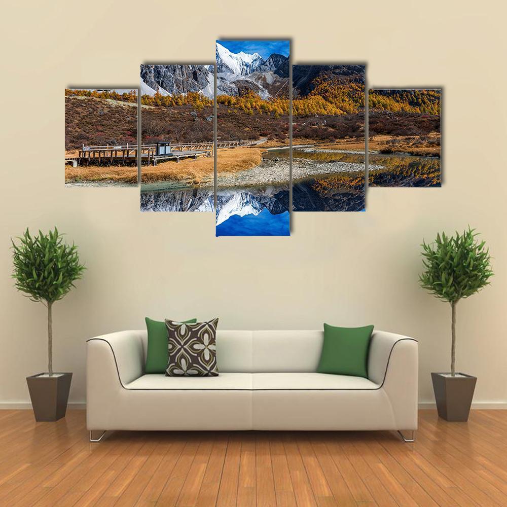 Yading National Reserve In Daocheng County Canvas Wall Art-5 Star-Gallery Wrap-62" x 32"-Tiaracle