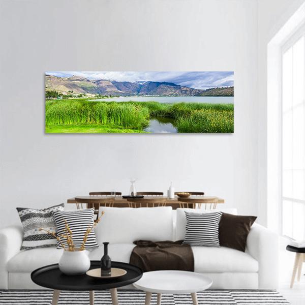 Yahuarcocha Lake In Ecuador Panoramic Canvas Wall Art-3 Piece-25" x 08"-Tiaracle