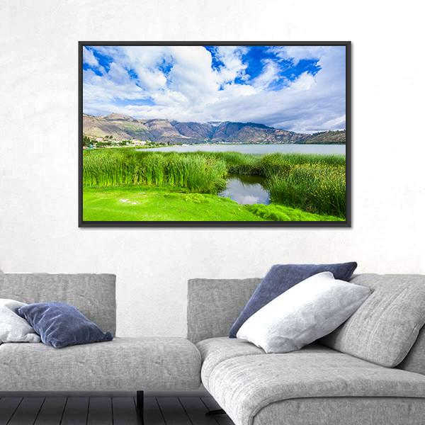 Yahuarcocha Lake In Ecuador Panoramic Canvas Wall Art-1 Piece-36" x 12"-Tiaracle