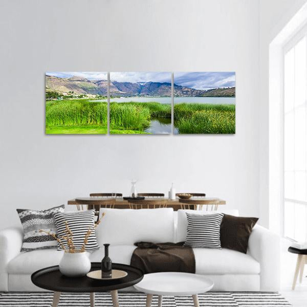 Yahuarcocha Lake In Ecuador Panoramic Canvas Wall Art-3 Piece-25" x 08"-Tiaracle