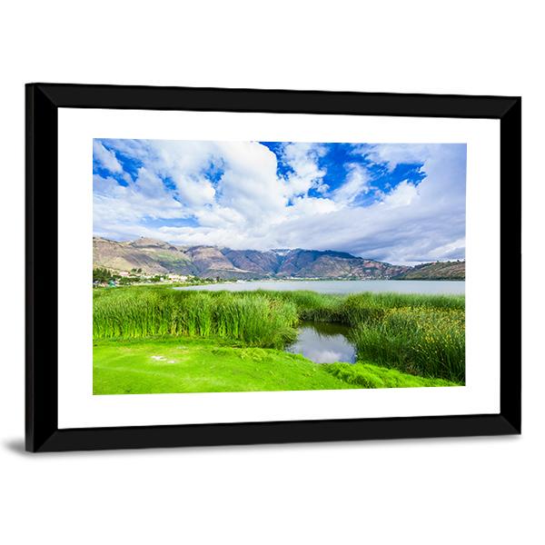 Yahuarcocha Lake In Ecuador Panoramic Canvas Wall Art-1 Piece-36" x 12"-Tiaracle