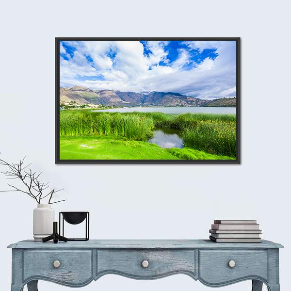 Yahuarcocha Lake In Ecuador Panoramic Canvas Wall Art-1 Piece-36" x 12"-Tiaracle