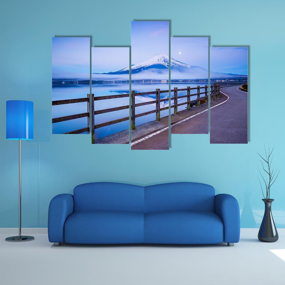 Yamanaka Lake In Japan Canvas Wall Art-5 Pop-Gallery Wrap-47" x 32"-Tiaracle