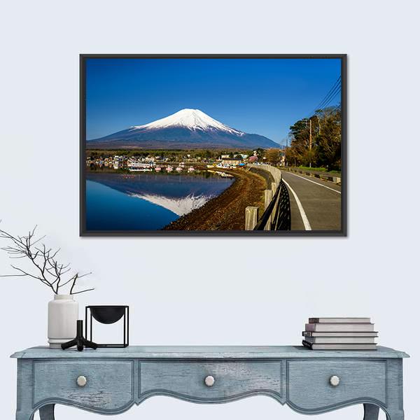 Yamanaka Lake With Mount Fujisan Canvas Wall Art-1 Piece-Floating Frame-24" x 16"-Tiaracle
