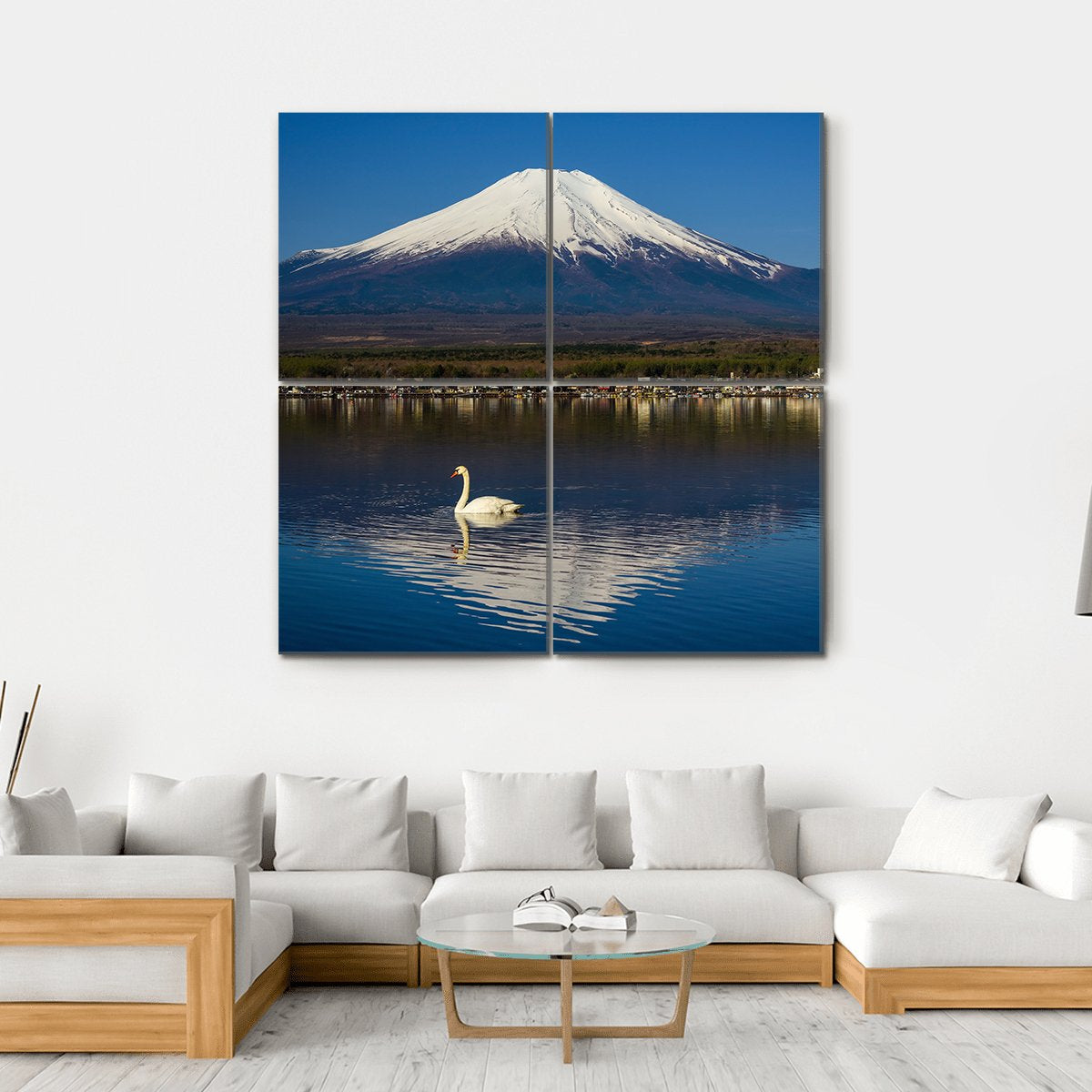 Yamanaka lake with Mount Fujisan Canvas Wall Art-4 Square-Gallery Wrap-17" x 17"-Tiaracle