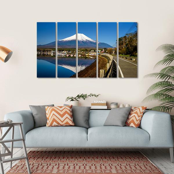Yamanaka Lake With Mount Fujisan Canvas Wall Art-5 Horizontal-Gallery Wrap-22" x 12"-Tiaracle