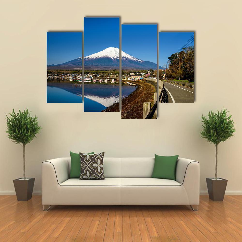 Yamanaka Lake With Mount Fujisan Canvas Wall Art-4 Pop-Gallery Wrap-50" x 32"-Tiaracle