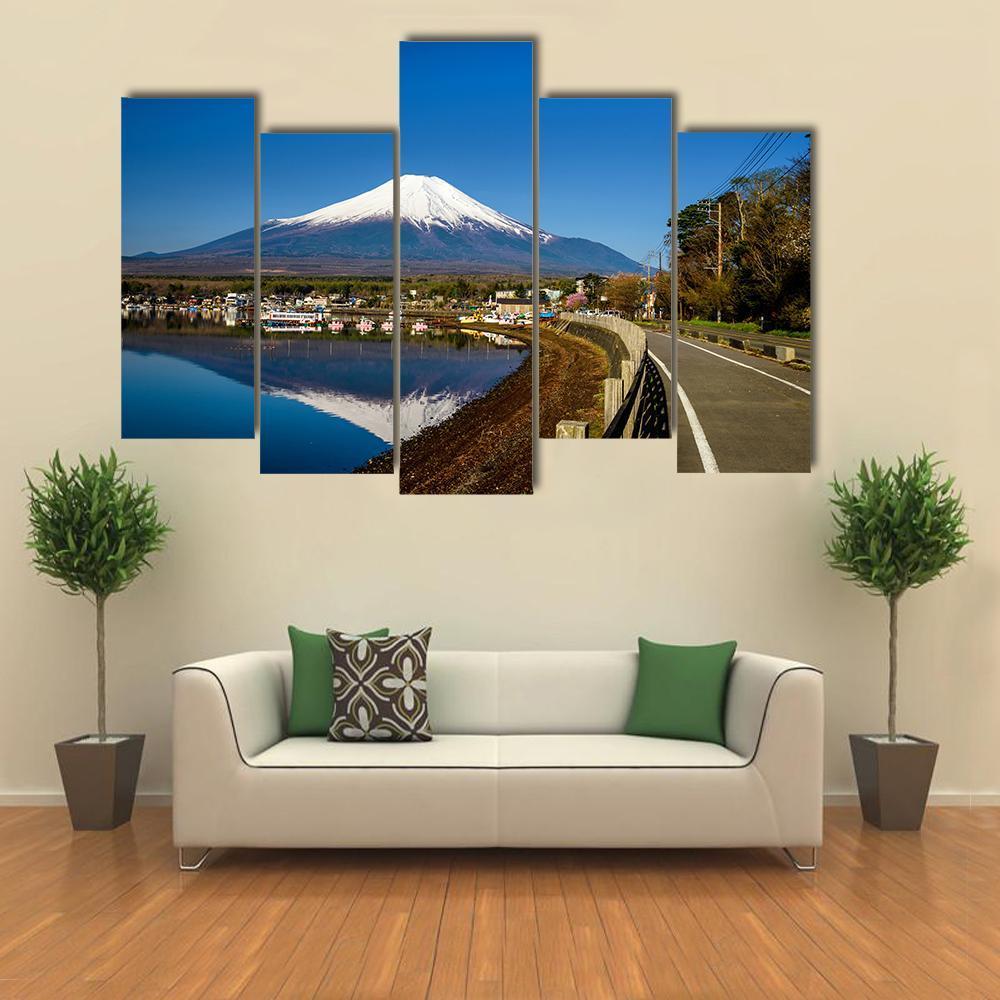 Yamanaka Lake With Mount Fujisan Canvas Wall Art-5 Pop-Gallery Wrap-47" x 32"-Tiaracle
