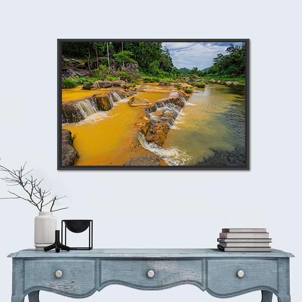 Yang Bay Waterfall In Vietnam Canvas Wall Art-1 Piece-Floating Frame-36" x 24"-Tiaracle