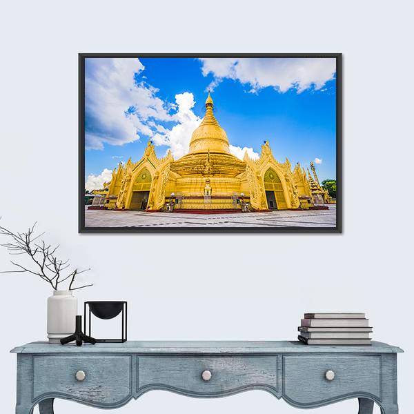 Yangon In Myanmar At Maha Wizaya Pagoda Canvas Wall Art-1 Piece-Floating Frame-24" x 16"-Tiaracle