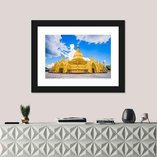 Yangon In Myanmar At Maha Wizaya Pagoda Canvas Wall Art-1 Piece-Framed Print-20" x 16"-Tiaracle
