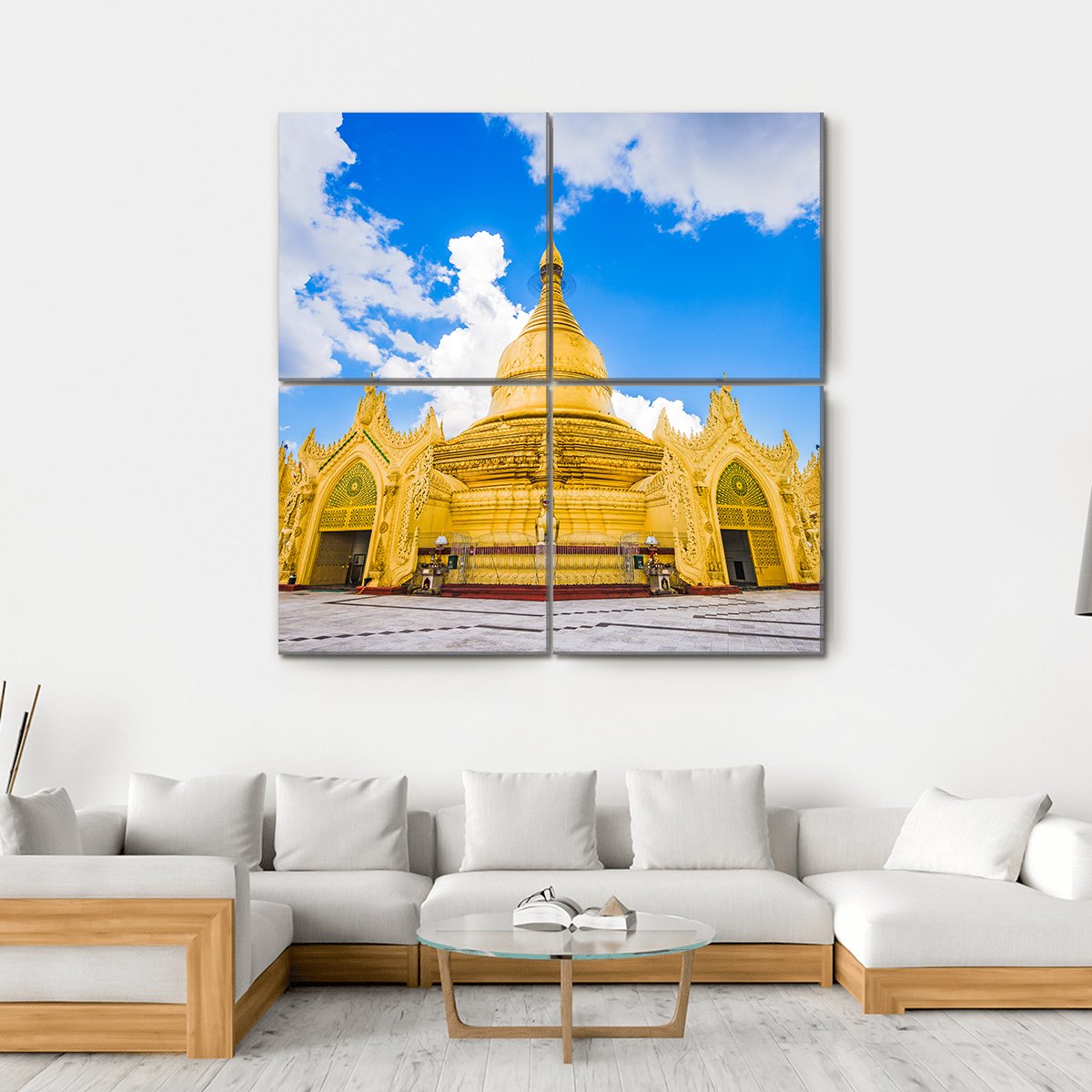 Yangon In Myanmar At Maha Wizaya Pagoda Canvas Wall Art-4 Square-Gallery Wrap-17" x 17"-Tiaracle