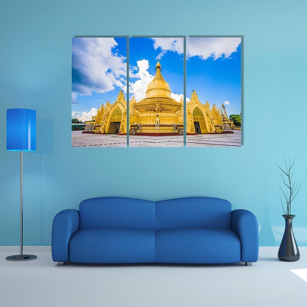 Yangon In Myanmar At Maha Wizaya Pagoda Canvas Wall Art-3 Horizontal-Gallery Wrap-37" x 24"-Tiaracle