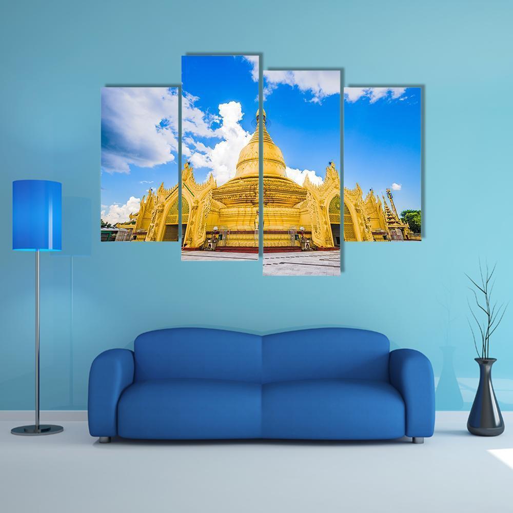 Yangon In Myanmar At Maha Wizaya Pagoda Canvas Wall Art-4 Pop-Gallery Wrap-50" x 32"-Tiaracle