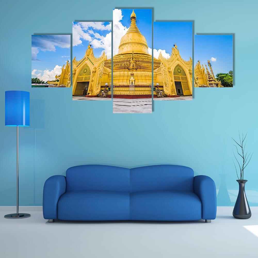 Yangon In Myanmar At Maha Wizaya Pagoda Canvas Wall Art-5 Pop-Gallery Wrap-47" x 32"-Tiaracle