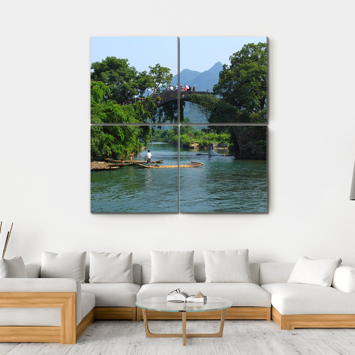 Yangshuo Fu Li Bridge In China Canvas Wall Art-4 Horizontal-Gallery Wrap-34" x 24"-Tiaracle