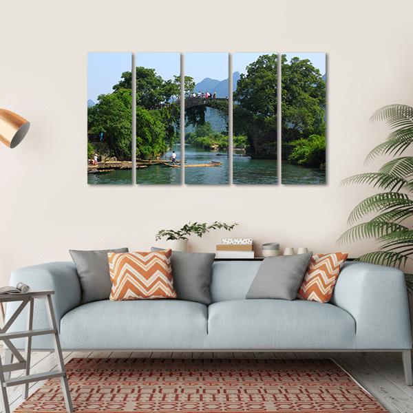 Yangshuo Fu Li Bridge In China Canvas Wall Art-5 Horizontal-Gallery Wrap-22" x 12"-Tiaracle