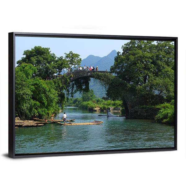 Yangshuo Fu Li Bridge In China Canvas Wall Art-3 Horizontal-Gallery Wrap-25" x 16"-Tiaracle