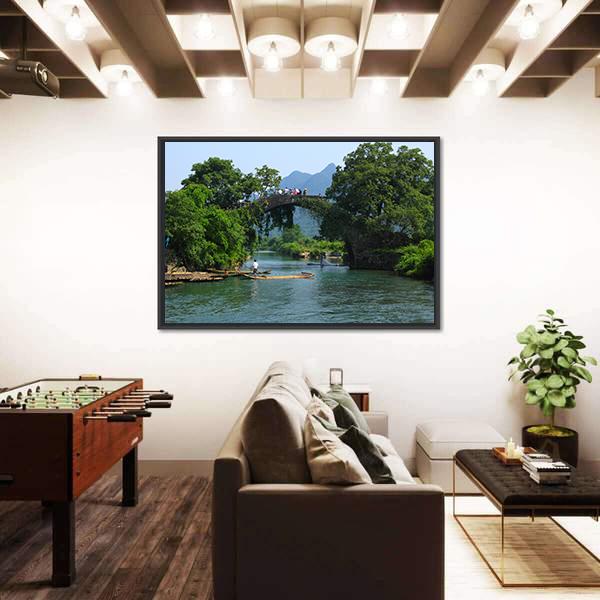 Yangshuo Fu Li Bridge In China Canvas Wall Art-3 Horizontal-Gallery Wrap-25" x 16"-Tiaracle