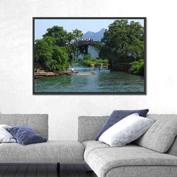 Yangshuo Fu Li Bridge In China Canvas Wall Art-3 Horizontal-Gallery Wrap-25" x 16"-Tiaracle