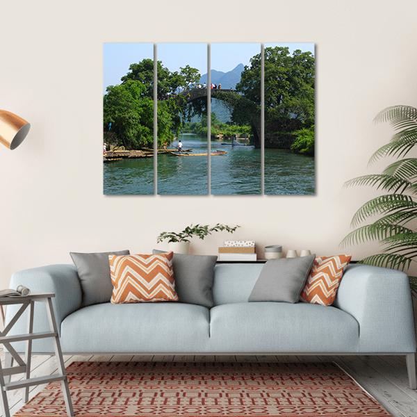 Yangshuo Fu Li Bridge In China Canvas Wall Art-5 Horizontal-Gallery Wrap-22" x 12"-Tiaracle