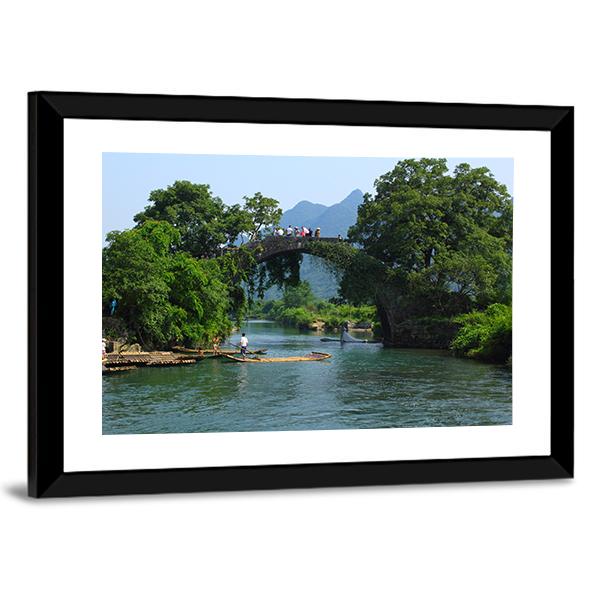 Yangshuo Fu Li Bridge In China Canvas Wall Art-3 Horizontal-Gallery Wrap-25" x 16"-Tiaracle