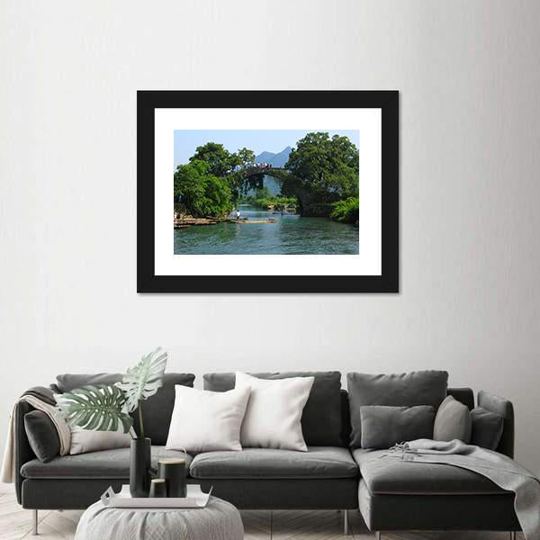 Yangshuo Fu Li Bridge In China Canvas Wall Art-3 Horizontal-Gallery Wrap-25" x 16"-Tiaracle