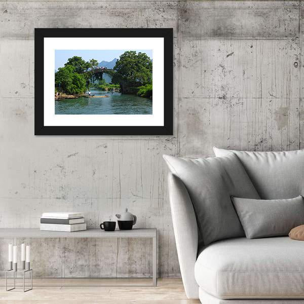 Yangshuo Fu Li Bridge In China Canvas Wall Art-3 Horizontal-Gallery Wrap-25" x 16"-Tiaracle