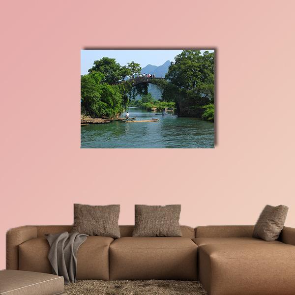 Yangshuo Fu Li Bridge In China Canvas Wall Art-1 Piece-Gallery Wrap-48" x 32"-Tiaracle