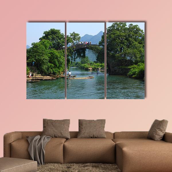Yangshuo Fu Li Bridge In China Canvas Wall Art-3 Horizontal-Gallery Wrap-25" x 16"-Tiaracle