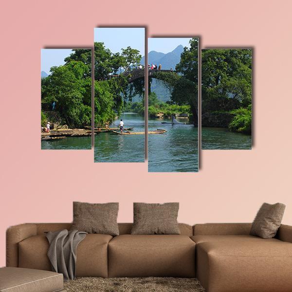 Yangshuo Fu Li Bridge In China Canvas Wall Art-4 Pop-Gallery Wrap-50" x 32"-Tiaracle