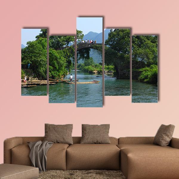 Yangshuo Fu Li Bridge In China Canvas Wall Art-5 Pop-Gallery Wrap-47" x 32"-Tiaracle